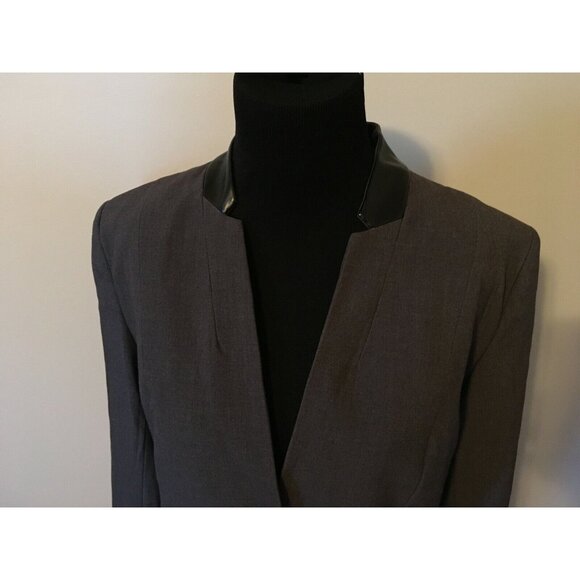 T Tahari "Charcoal" Gray Blazer with Black Faux Leather Trim, Size 6, NWT! - Picture 2 of 6